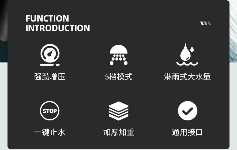 Silver five-speed pressurized shower head, bathroom water heater, pressurized bath, rain shower, shower head, bathroom heater pic 3