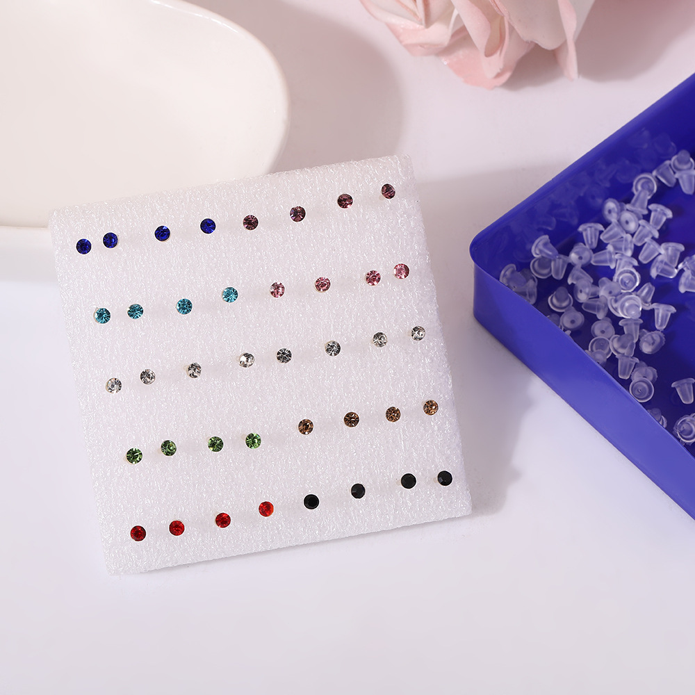 Korean-style colored resin ear studs, niche and high-end plastic earrings, fashionable rhinestone ear stud set, PDD ear bone studs pic 4