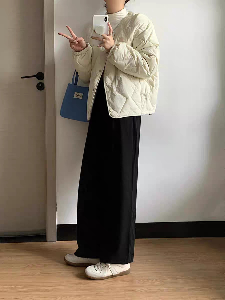 2025秋冬短款菱格圆无领轻薄羽绒服女士内胆白色鸭绒时尚休闲外套详情7