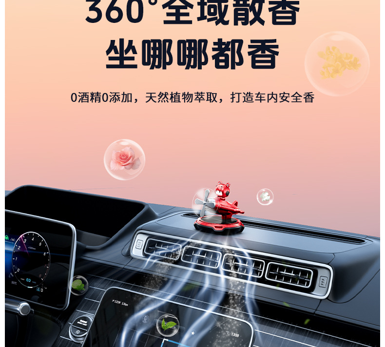 Solar-powered car rotating perfume helmet bear car aroma diffuser, airplane interior aroma decoration items, ornaments, light fragrance pic 9