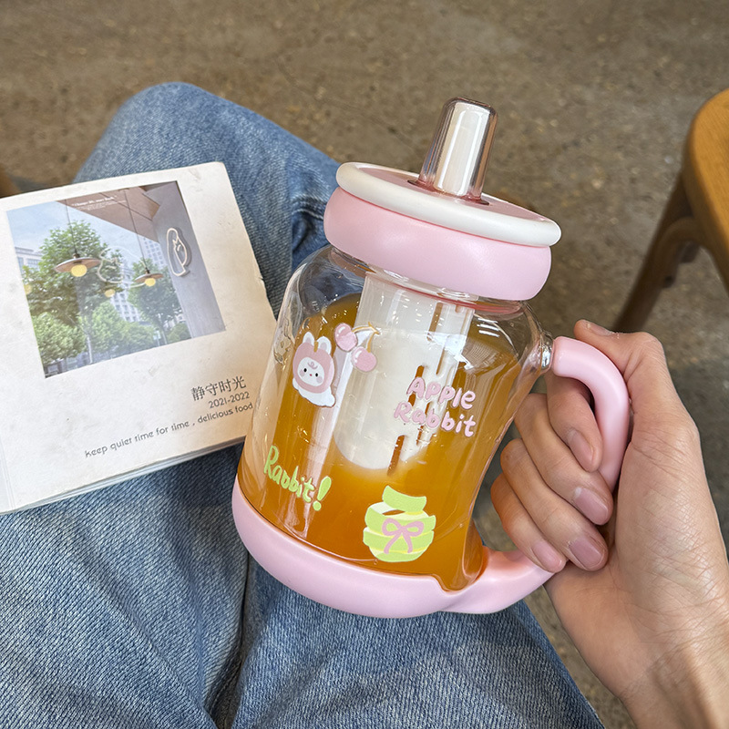 百利友夏季花茶杯900ML可爱杯子女生办公室咖啡杯便携塑料水杯详情9