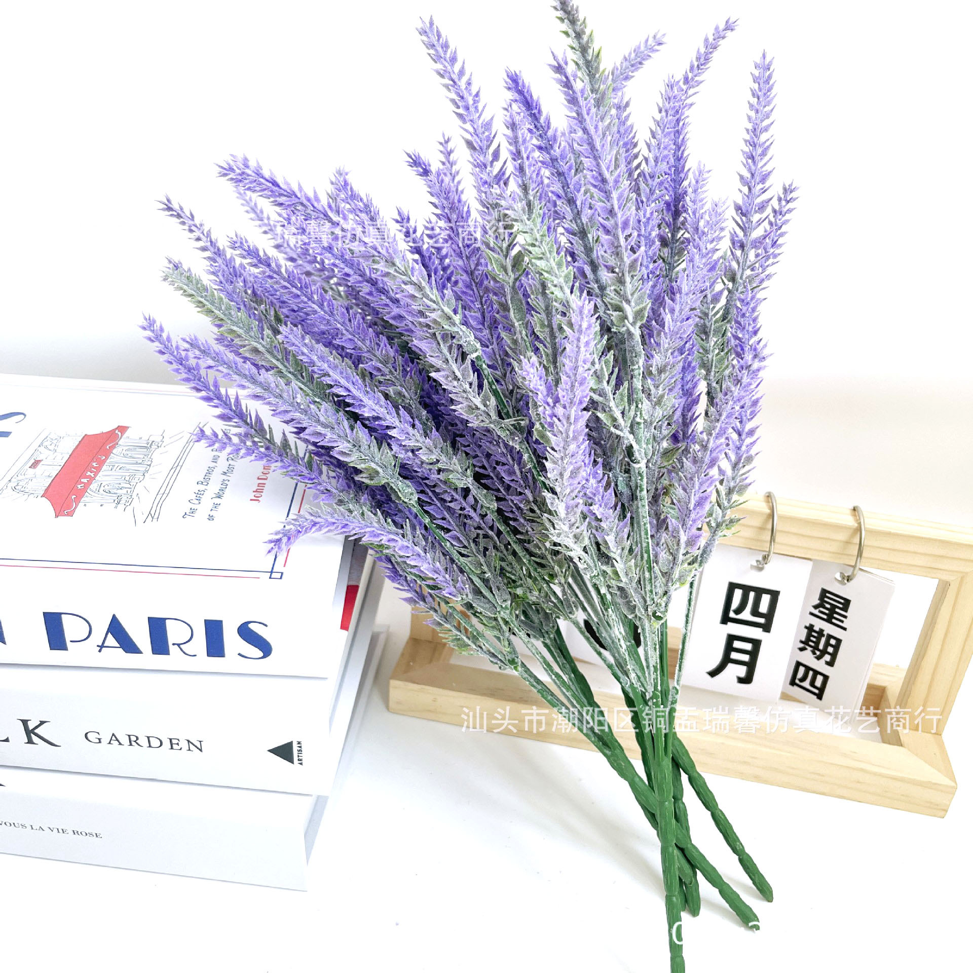 跨境TUME仿真5叉植绒薰衣草 田园风婚庆仿真花植物装饰塑料假花束详情5