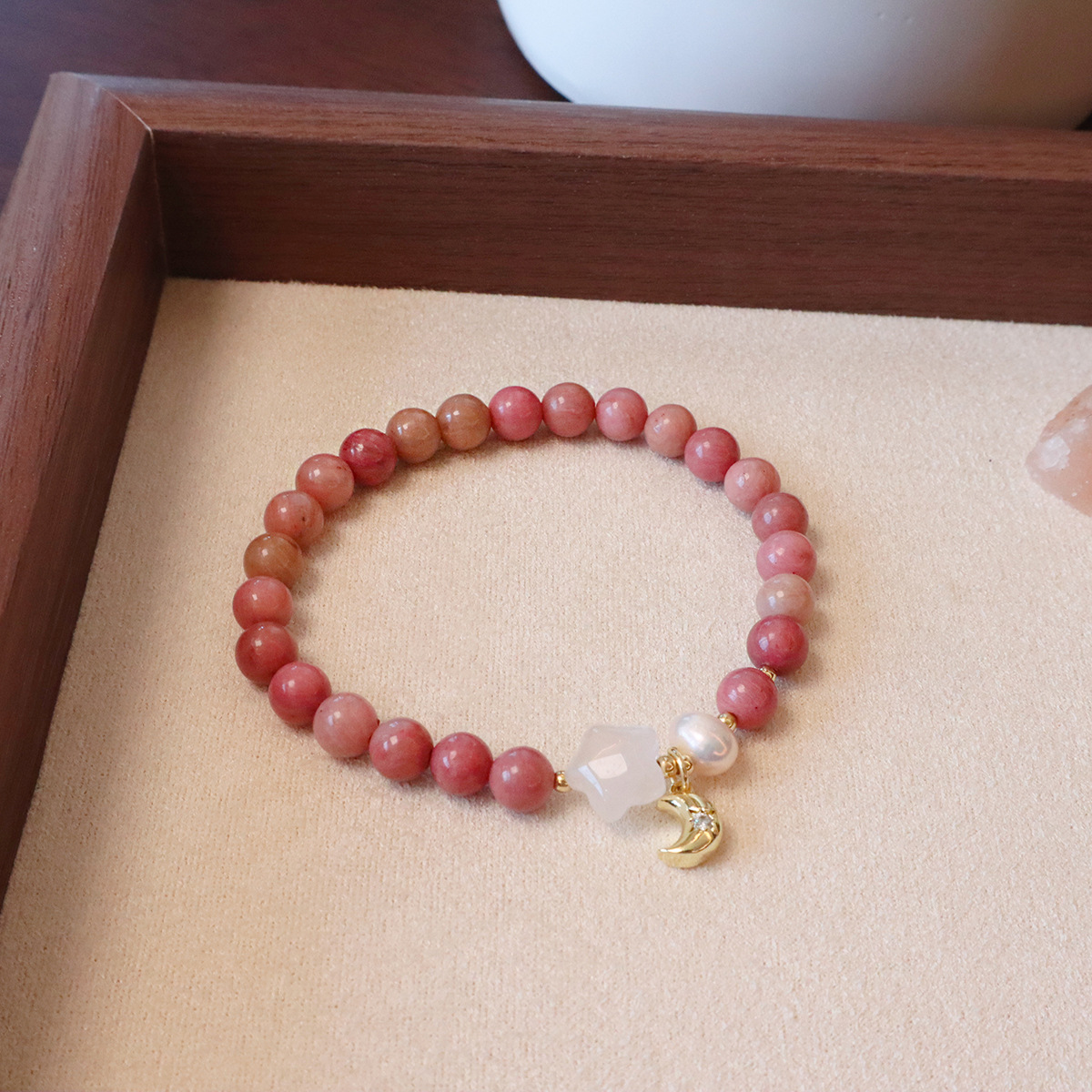 红纹石手链天然淡水珍珠玉髓高级感天然石手串女平安扣星星设计详情29