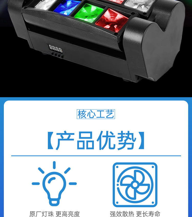 工厂直供8x3W迷你蜘蛛氛围舞台灯光束摇头dj灯八眼蜘蛛灯旋转声控详情4