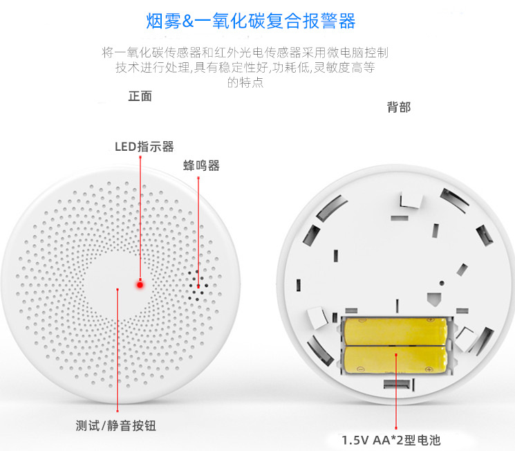 涂鸦WiFi烟雾与一氧化碳,复合型报警器探测器CO&smoke 二合一报警详情13