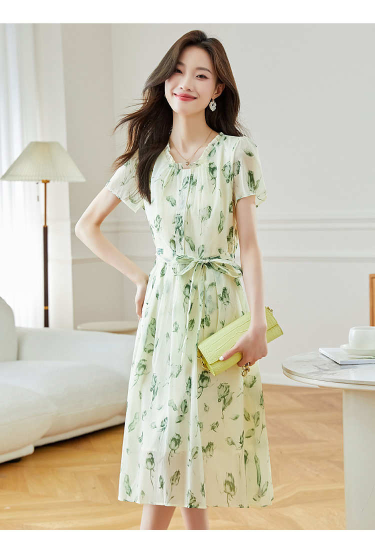 夏季短袖连衣裙女2025新款夏季爆款女装气质碎花裙雪纺中长款裙子详情37