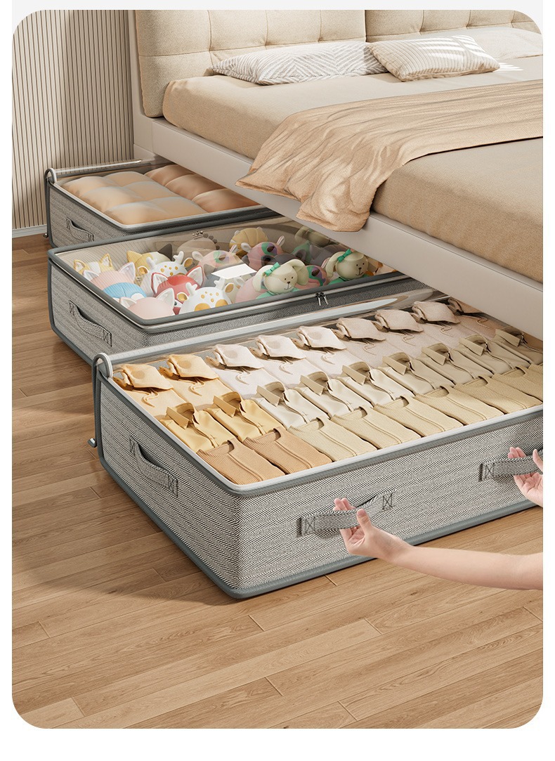 Transparent under-bed storage box, foldable household clothing and quilt storage bag, large-capacity moving packing bag pic 4