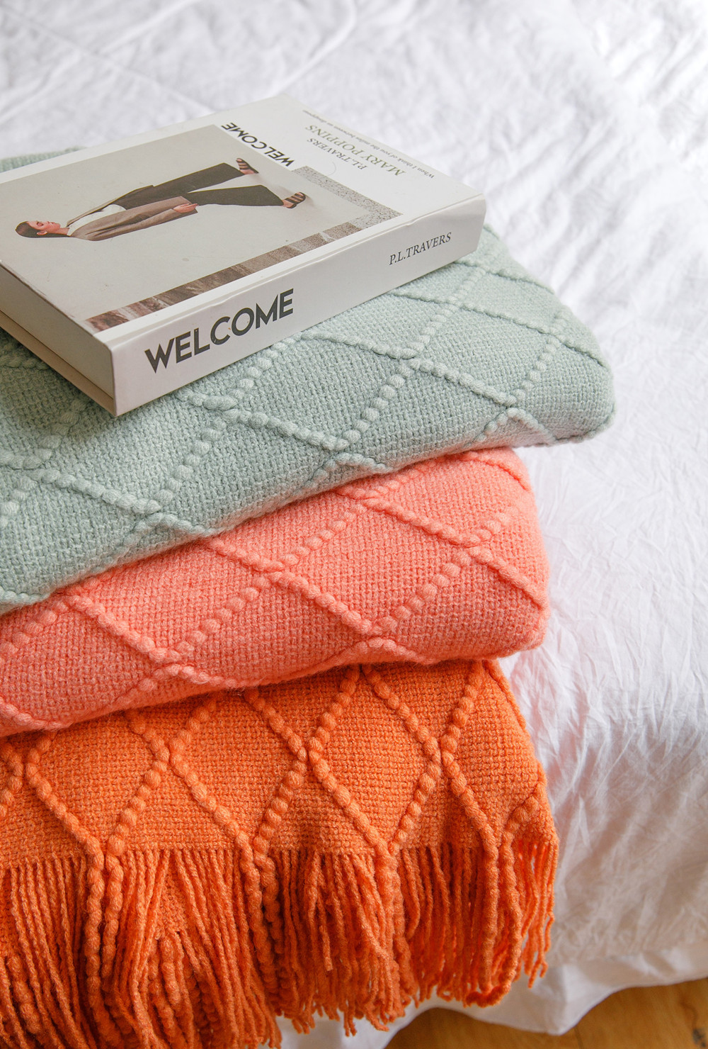 Knitted blanket, sofa blanket, cover blanket, fringed thin blanket, office air conditioning blanket, bay window blanket, summer nap blanket, small blanket pic 43