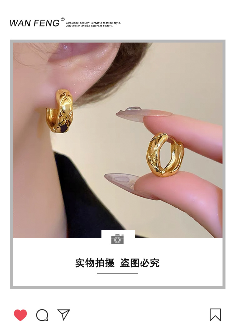 玫瑰刘亦菲同款耳环小香风菱格耳圈轻奢高级感爆款羽毛麦穗耳饰女详情51