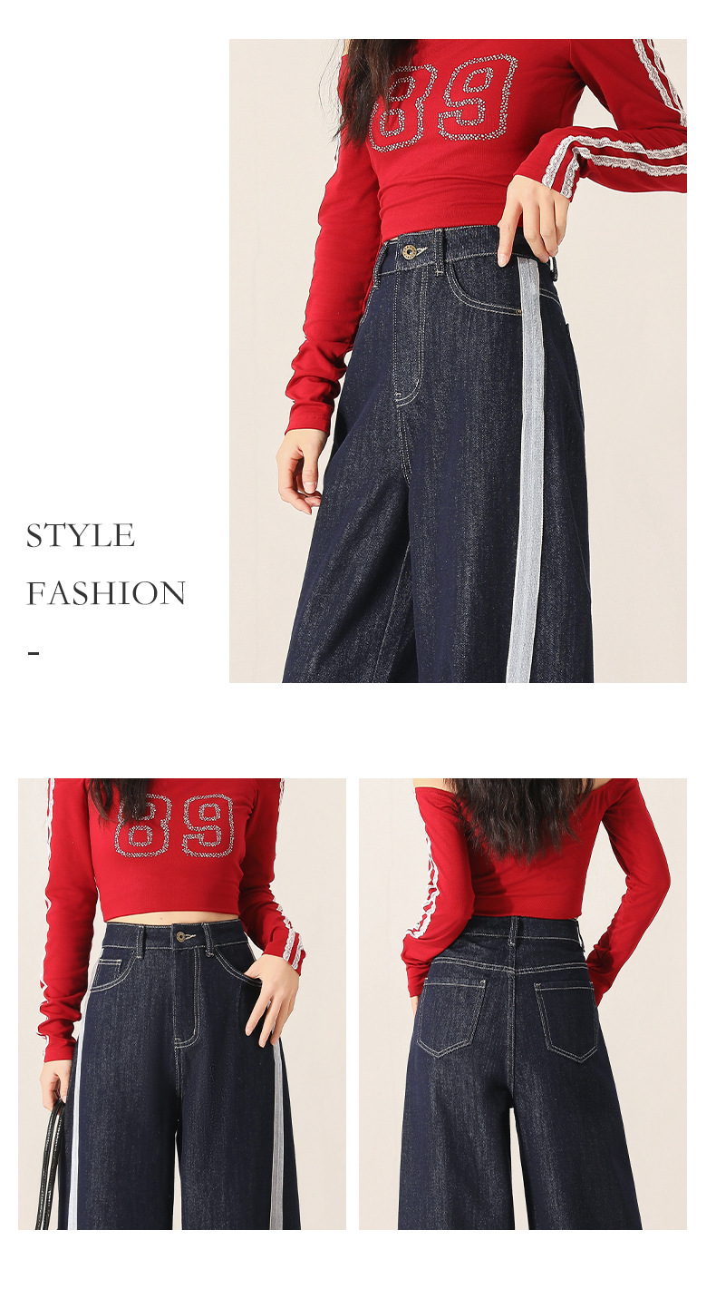 Denim wide-leg jeans for women, Spring 2025 new style, color-blocking and patchwork high-waisted loose straight-leg floor-length pants pic 21