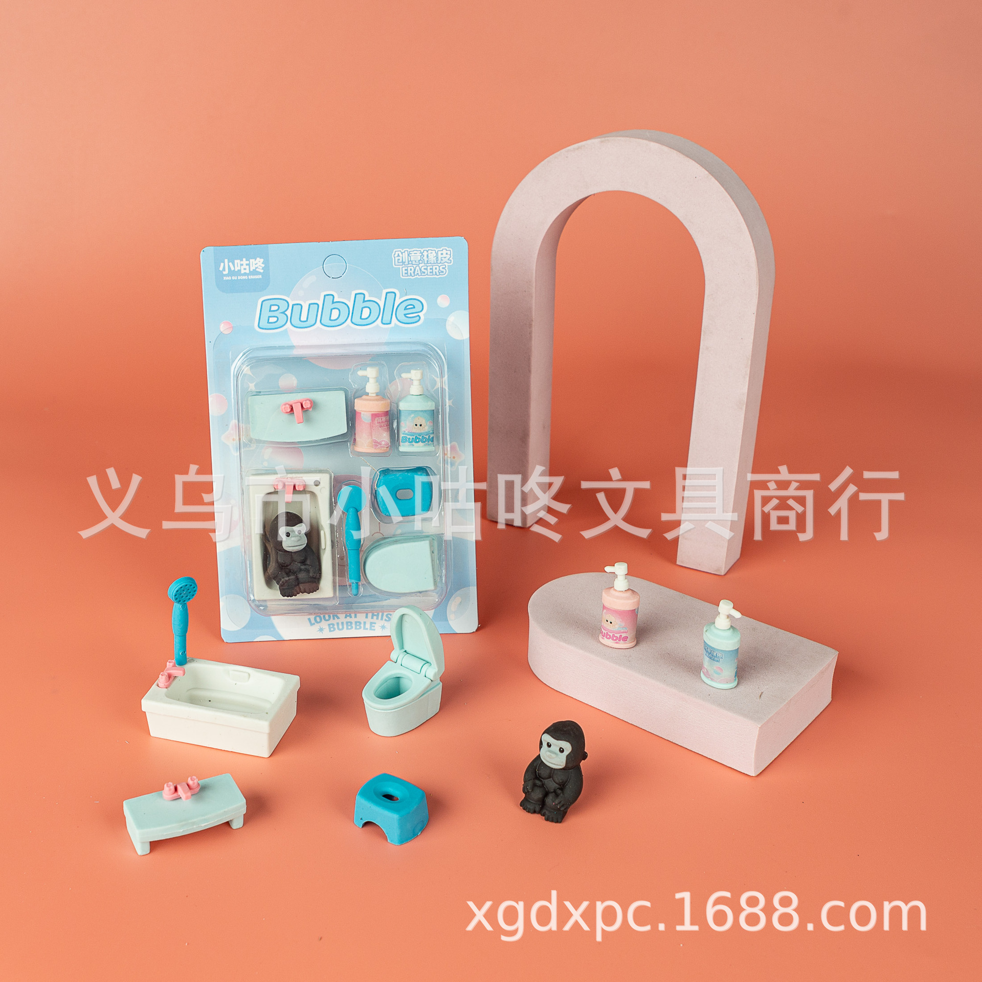 xgd-2408卡通浴室沐浴露洗发水泡澡桶小板凳花洒浴室系列套装橡皮详情15