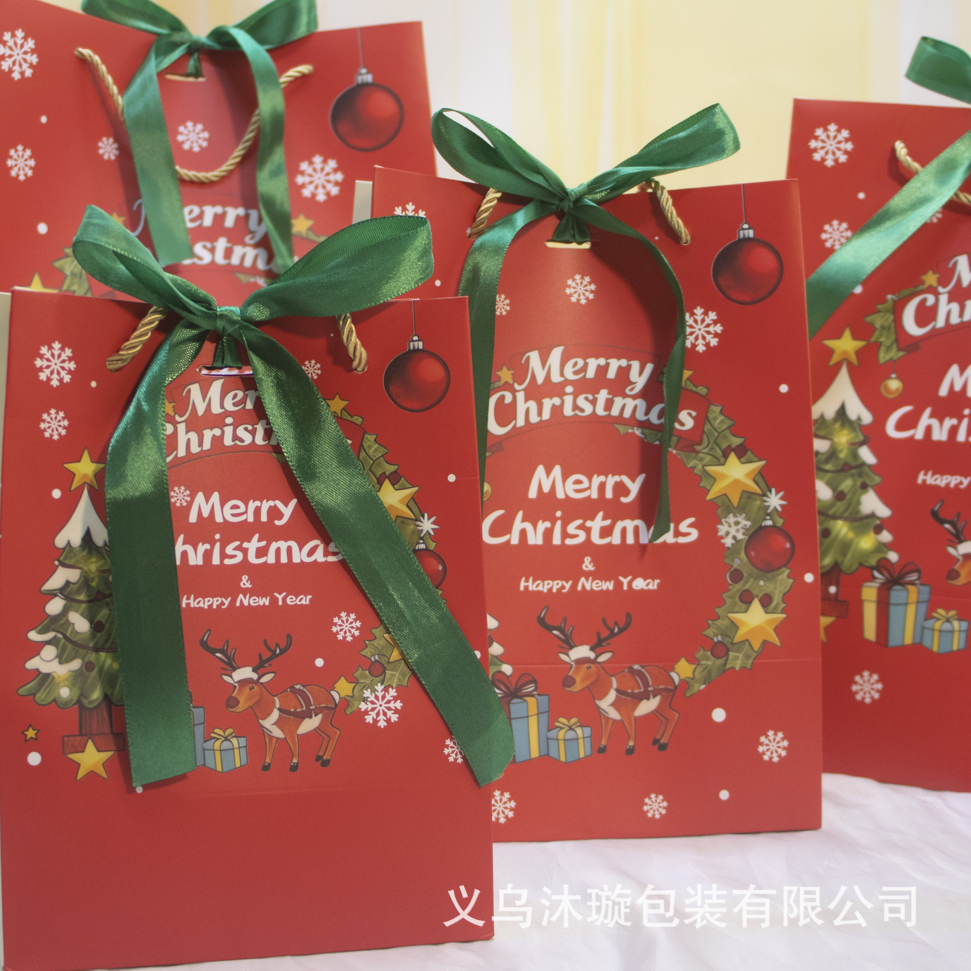 圣诞节礼物袋纸袋平安夜苹果花束礼品包装袋蝴蝶丝带手提袋礼品袋详情9