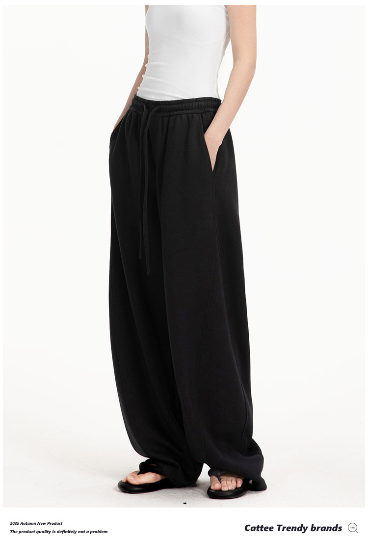 College-style solid-color straight-leg curved casual pants for men and women, loose wide-leg sport sweatpants for spring and autumn pic 31