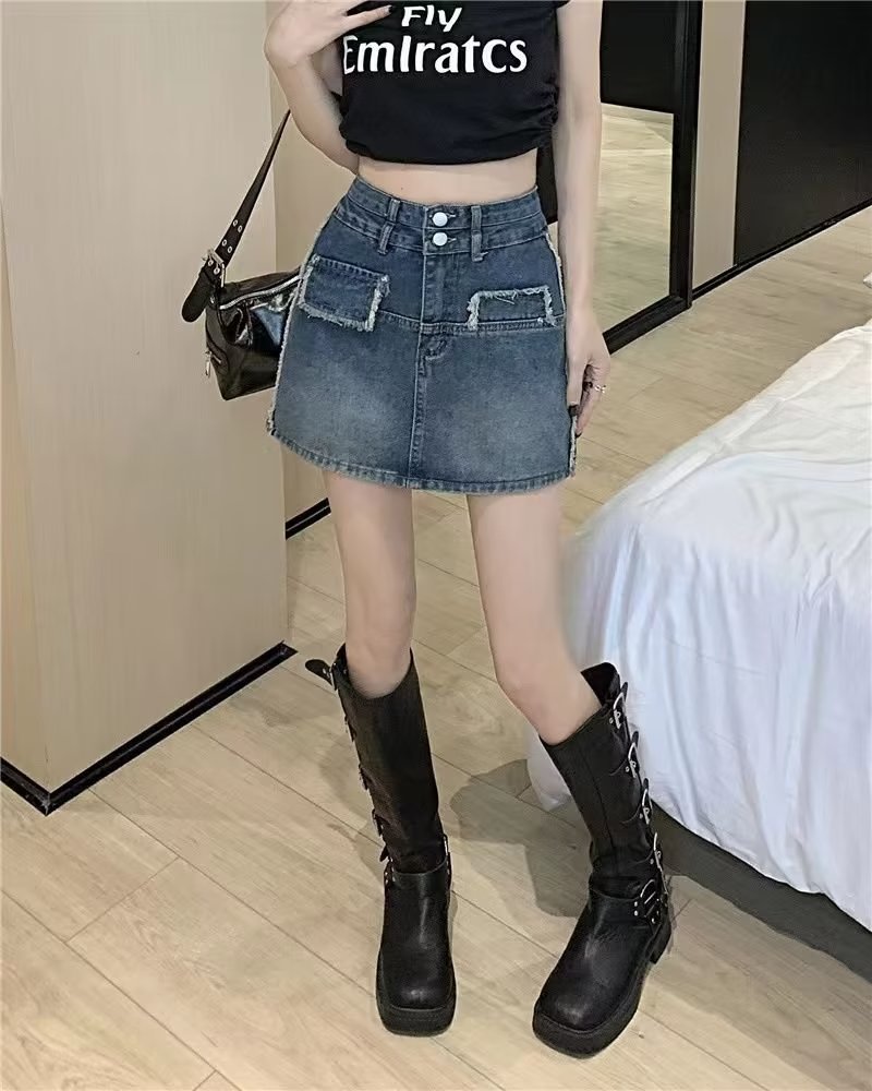 高腰牛仔半身裙2023夏季新款时尚韩版显瘦包臀复古a字短裙潮批发详情12