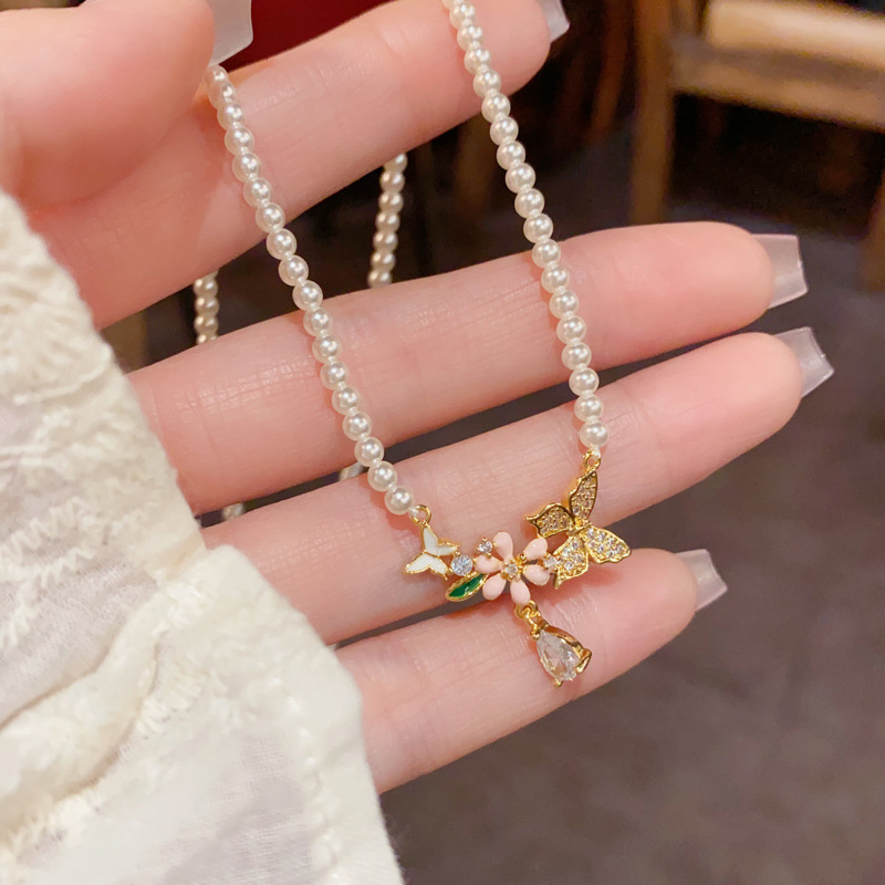 Spring new style, fashionable and sweet zircon butterfly pendant pearl necklace, exquisite and versatile, super fairy necklace pic 8