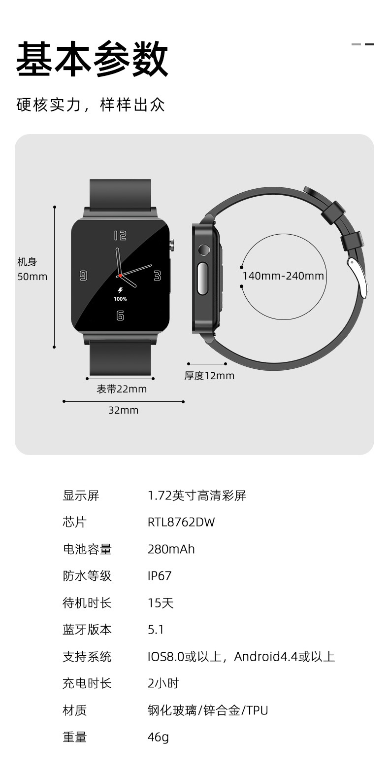 Cross-border ECG, electrocardiogram, non-invasive blood glucose measurement, blood pressure, blood oxygen, body temperature, electrocardiogram, sleep monitoring, KS03 smartwatch pic 1