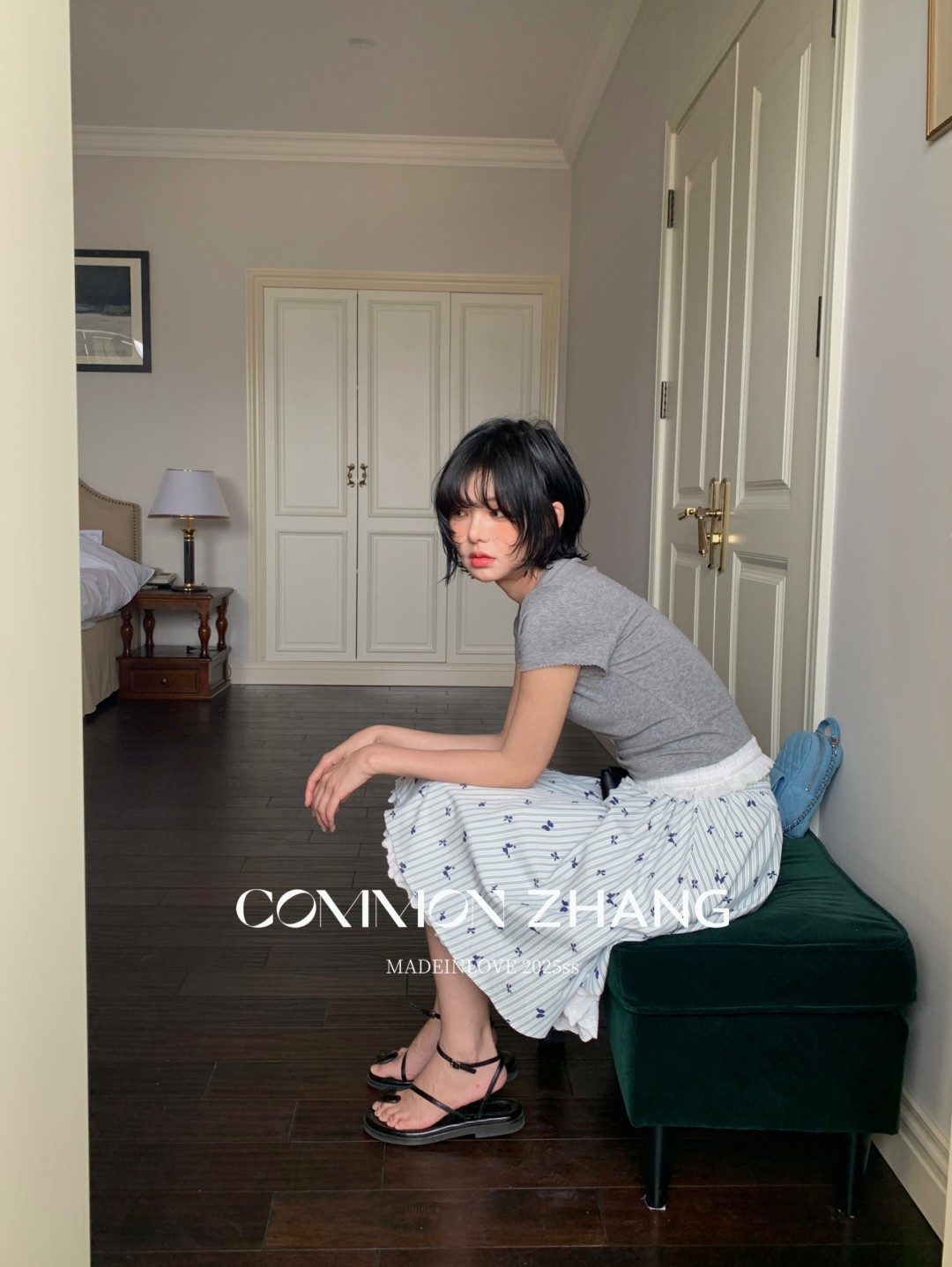 CZ ZHANG夏季韩版少女感减龄蝴蝶结拼接U领纯色天丝短袖T恤B20757详情35