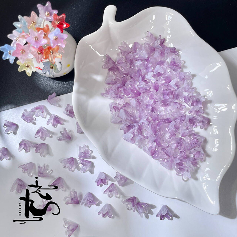 捷克琉璃百合花花瓣树叶子diy手工制作汉服头饰耳环古风发簪详情5