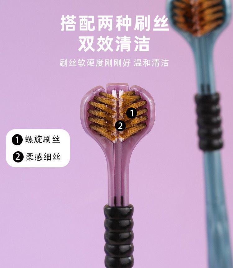 Three-sided soft-bristled adult three-dimensional toothbrush for scraping tongue coating, three-head 3D type household soft-bristled manual consignment wholesale pic 5