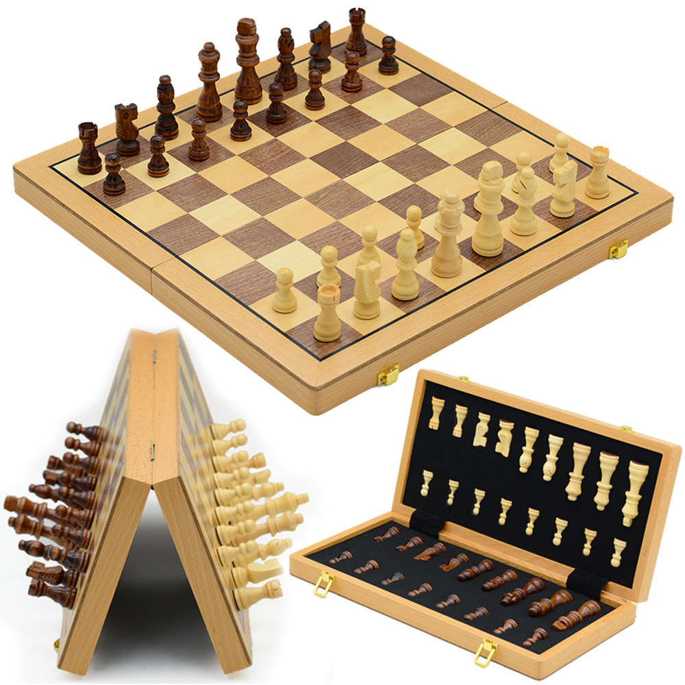 39cm magnetic chess, pine wood, double rear foldable board game toy, cross-border chess pic 13