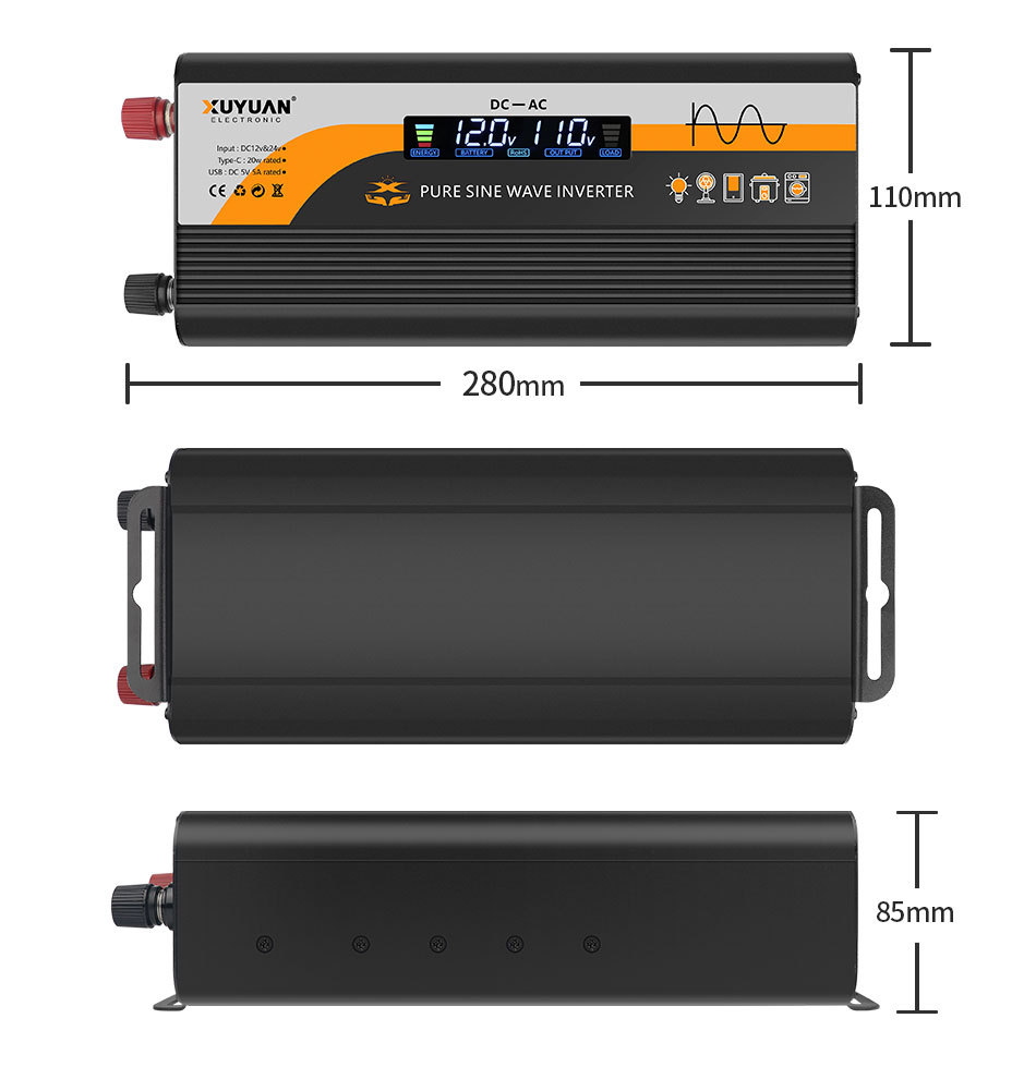 旭缘xuyuan纯正弦波逆变器12v/24v转110v太阳能美规转换器3600W详情24