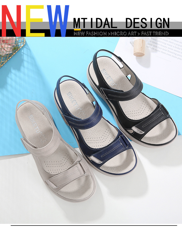 Summer 2024 new genuine leather sandals for women, sporty style, wedge and lightweight Velcro, large-sized slippers for women, one-piece consignment pic 2