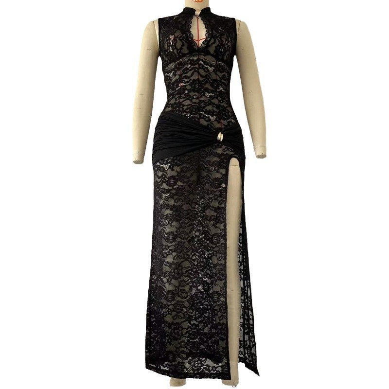 A new sexy and fashionable lace cutout high-slit figure-hugging sleeveless dress that is selling well in cross-border trade between Europe and America for women pic 14