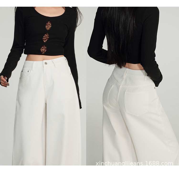 新塘牛仔之都新款白色牛仔裤女夏季宽松阔腿2025高腰显瘦春季垂感详情8