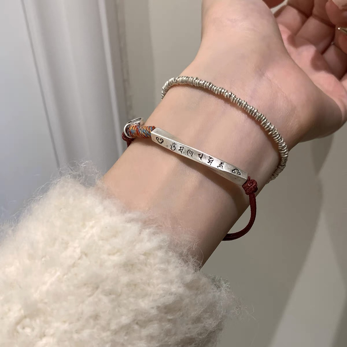 999 pure silver curved tube Chinese-style hand-woven rope bracelet, light luxury, ins, niche, exquisite and high-end bracelet, personalized jewelry pic 4