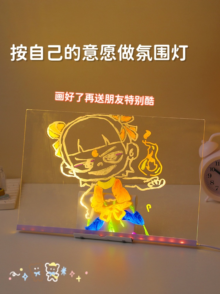 跨境可擦写DIY发光画板儿童涂鸦板广告牌亚克力留言板摆摊荧光板详情6