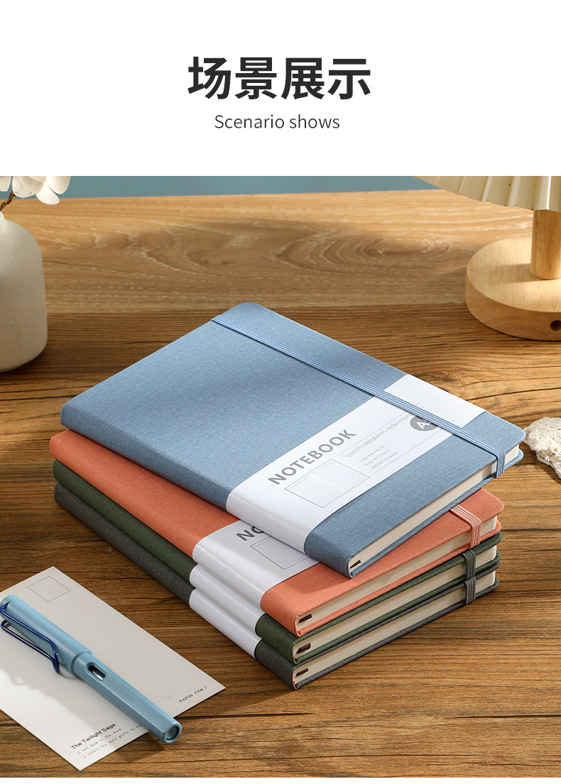 Customized a5 notebook with elastic band, horizontal line dot printing, office notebook, skin-like leather, student diary, high appearance level pic 13
