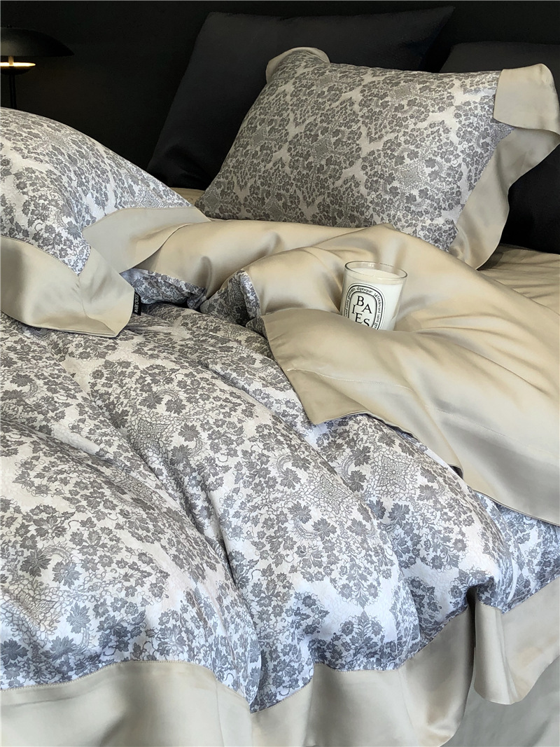 Cool ultra-fine denier Tencel summer light and cool condensation filament four-piece set, elegant printed sweat-absorbing nude bedding pic 46