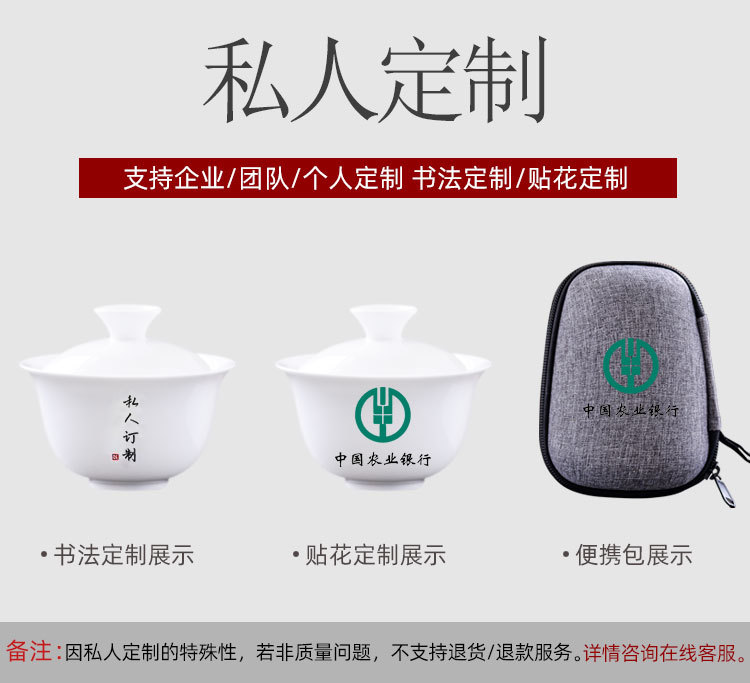 Travel tea set, portable Dehua white porcelain Gongfu tea set, business trip express cup, gift tea cup, can be printed with logo pic 2