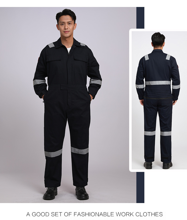 Wholesale pure cotton one-piece work clothes, reflective crew work clothes, labor protection clothes, long-sleeved spring and autumn all-cotton anti-static one-piece clothes pic 15