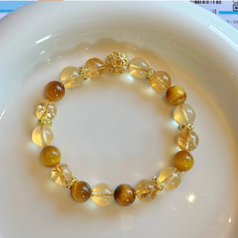 金发晶黄水晶手链黄虎眼石小众设计感黄镂空绣球手串闺蜜生日礼物详情4