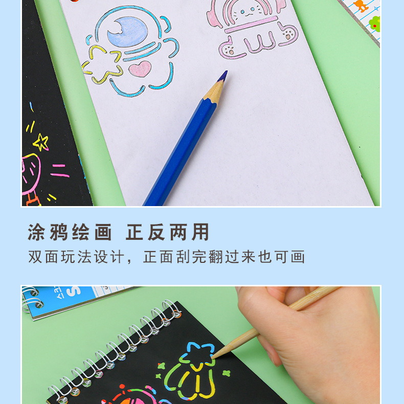 跨境DIY刮画本创意炫彩涂鸦本幼儿园美术用品批发学生画画本详情25