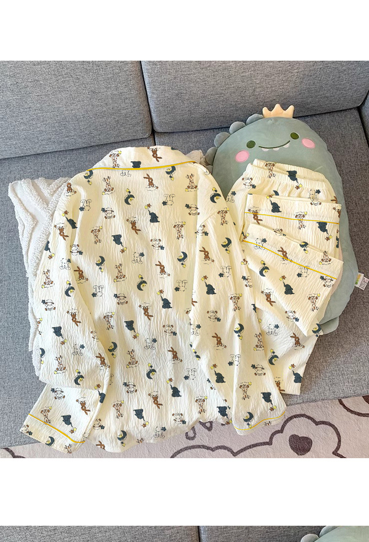 福盛(官图)皱布克高品质春秋季卡通开衫女睡衣休闲套装家居服详情5