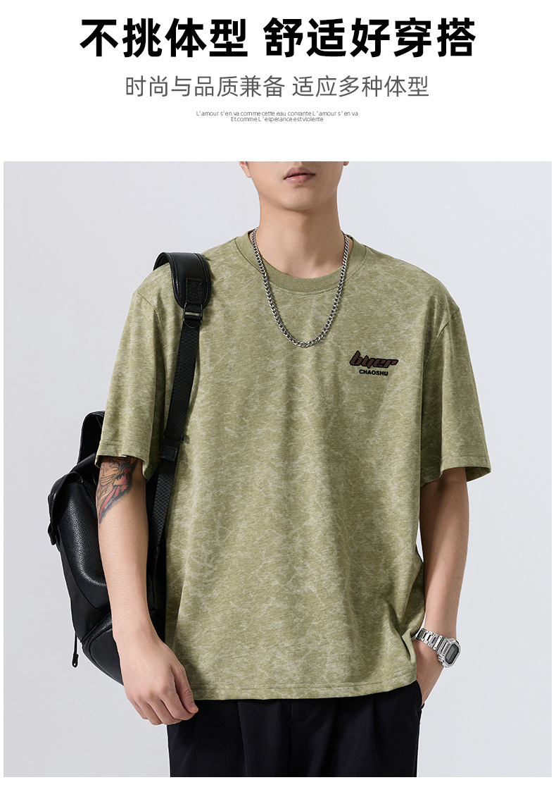 2025夏季新款重磅美式复古休闲短袖T恤男大码宽松潮牌薄款体恤详情3