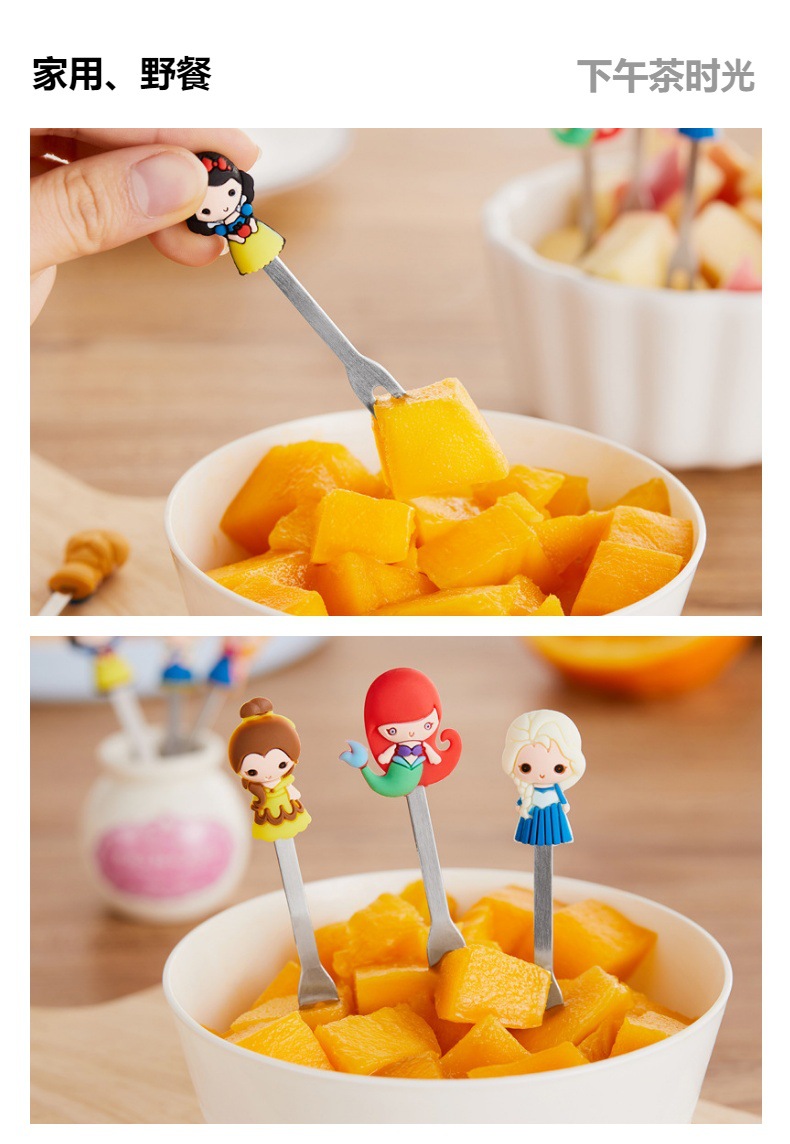 卡通水果叉套装 可爱迷你便当签 小朋友儿童水果叉创意不锈钢叉子详情7