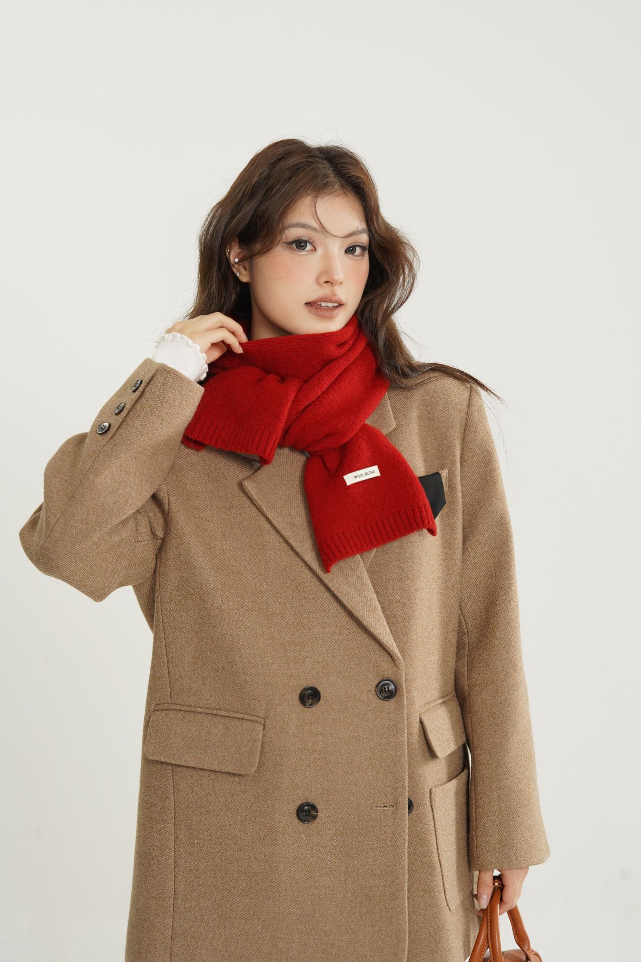 Solid-color wool blend scarf for women, autumn and winter, knitted woolen, warm, Korean-style, versatile, fashionable, fresh and sweet neck pic 9