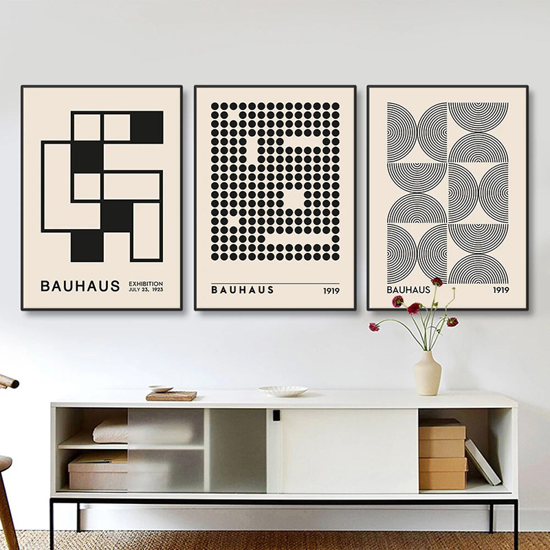 Danish abstract geometric canvas painting, black and white industrial style plant line decorative painting, living room, bedroom and study hanging painting pic 5