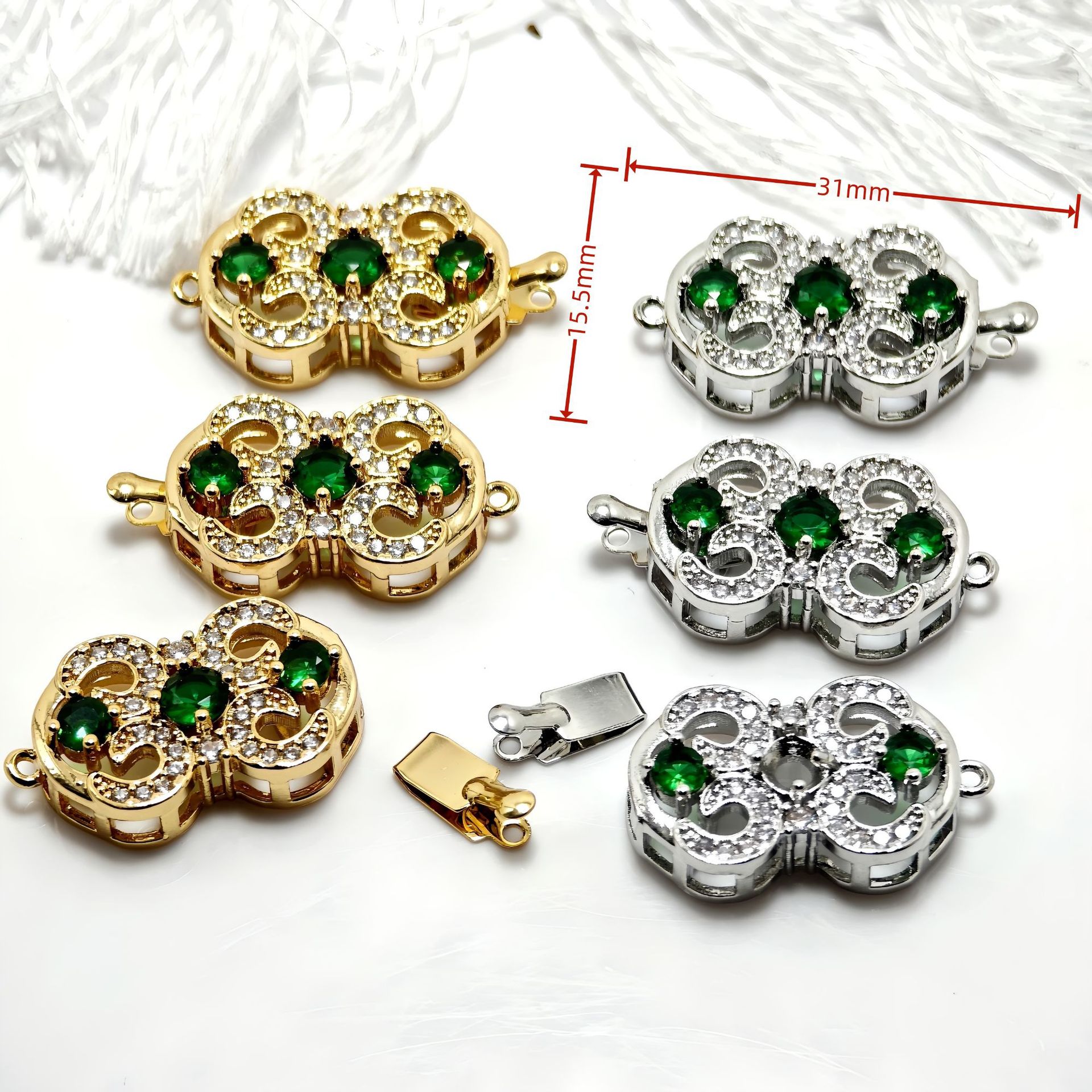 High color retention, real gold plating, double hanging, zirconium pearl buckle, pin, buckle necklace, connecting buckle head, DIY jewelry bracelet pic 28