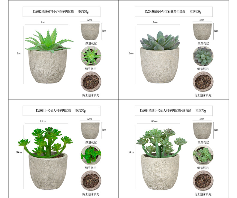 仿真小剑草多肉迷你纸浆盆栽 人造绿植盆景桌面摆件礼品仿真植物详情21