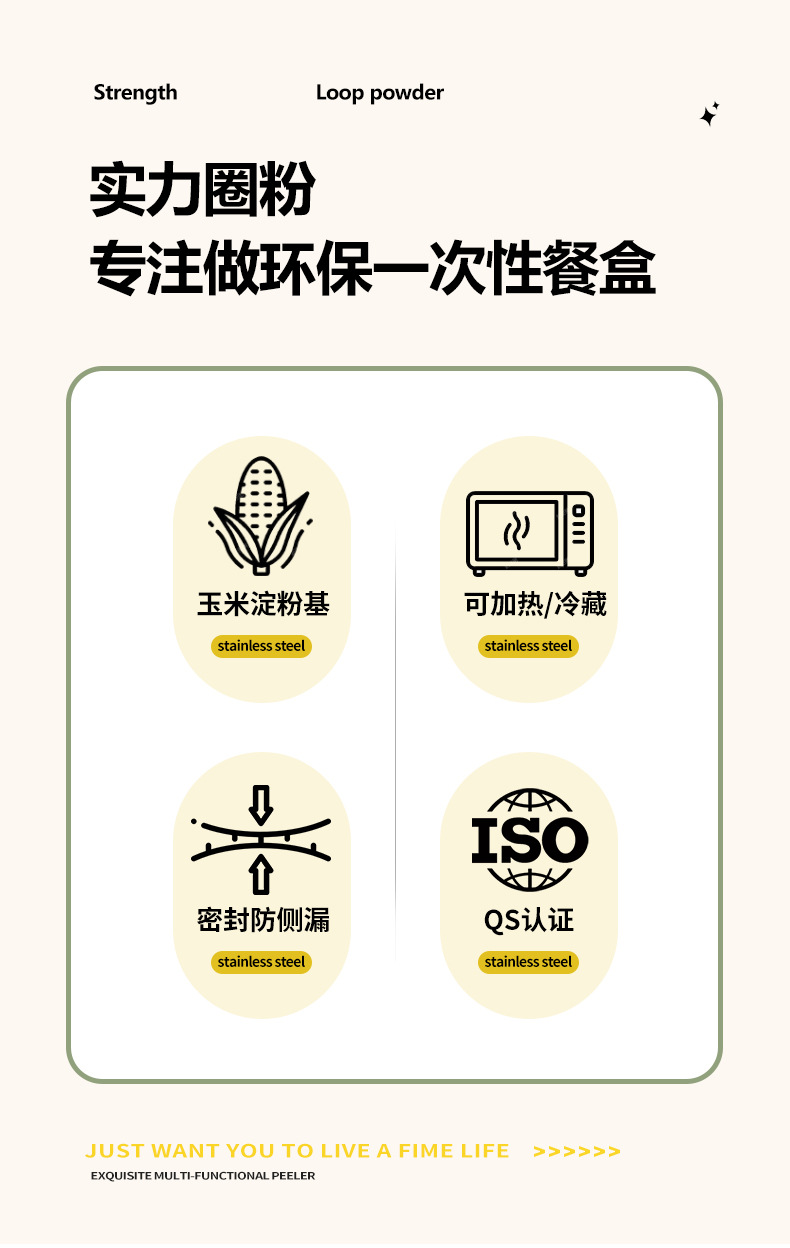可降解玉米淀粉餐盒环保可加热冷藏三格四格打包盒五格六格便当盒详情1