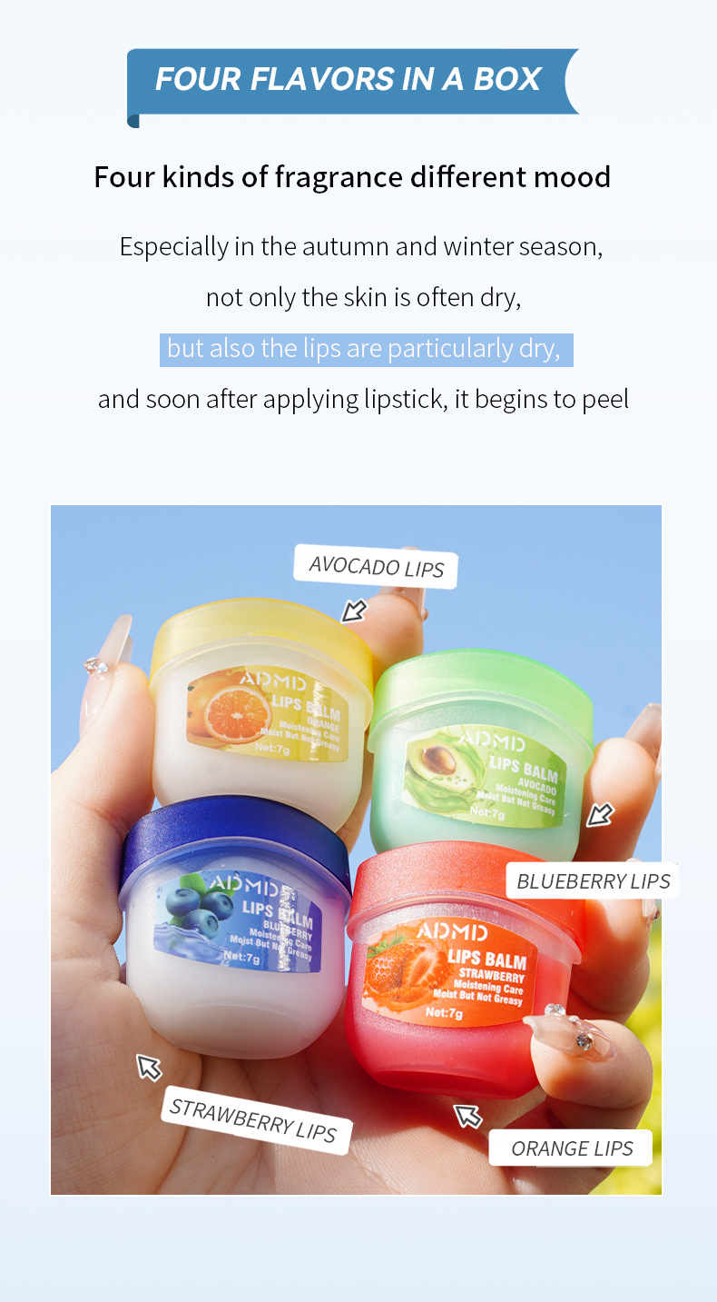 【 Cross-border Exclusive 】ADMD Lip Mask 4-piece Set Box Moisturizing, Hydrating and Exfoliating Fruit-flavored Lip Mask wholesale pic 3