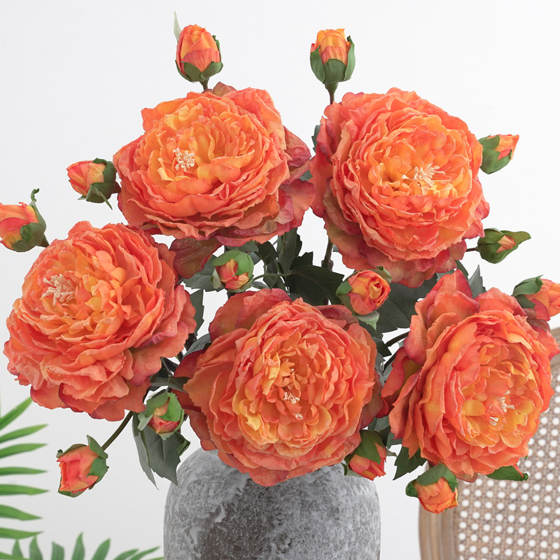 欧式复古仿真花焦边大牡丹假花芍药客厅餐桌花瓶插花绢花摄影道具详情23