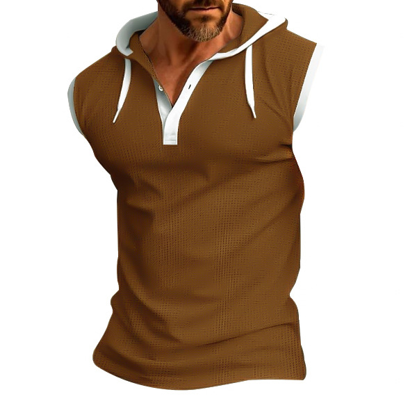 欧美跨境亚马逊2025夏新款男士背心重磅连帽坎肩潮牌休闲无袖T恤详情7