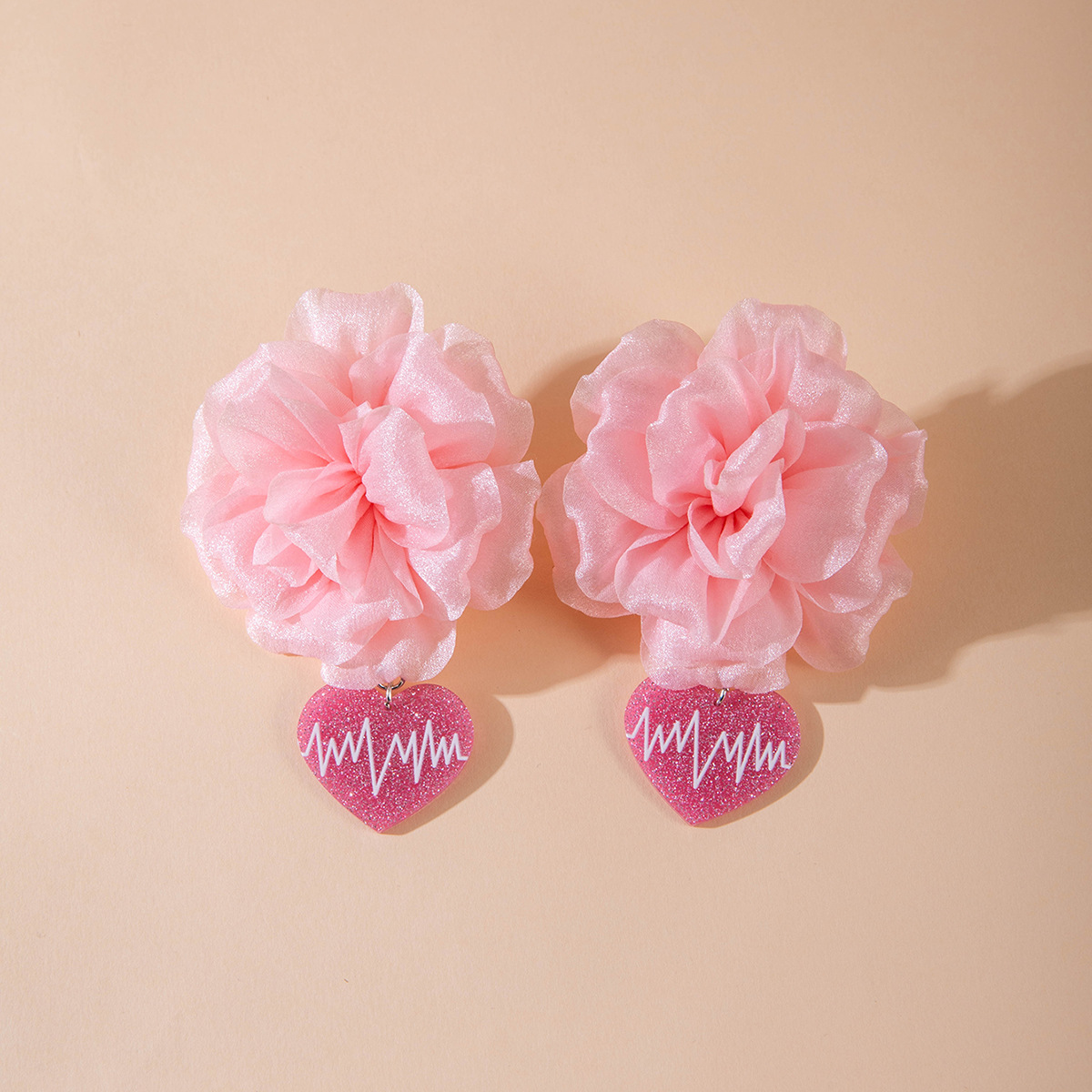 欧美跨境时尚清新布艺花朵流苏串珠优雅甜美情人节礼物耳坠耳环女详情8