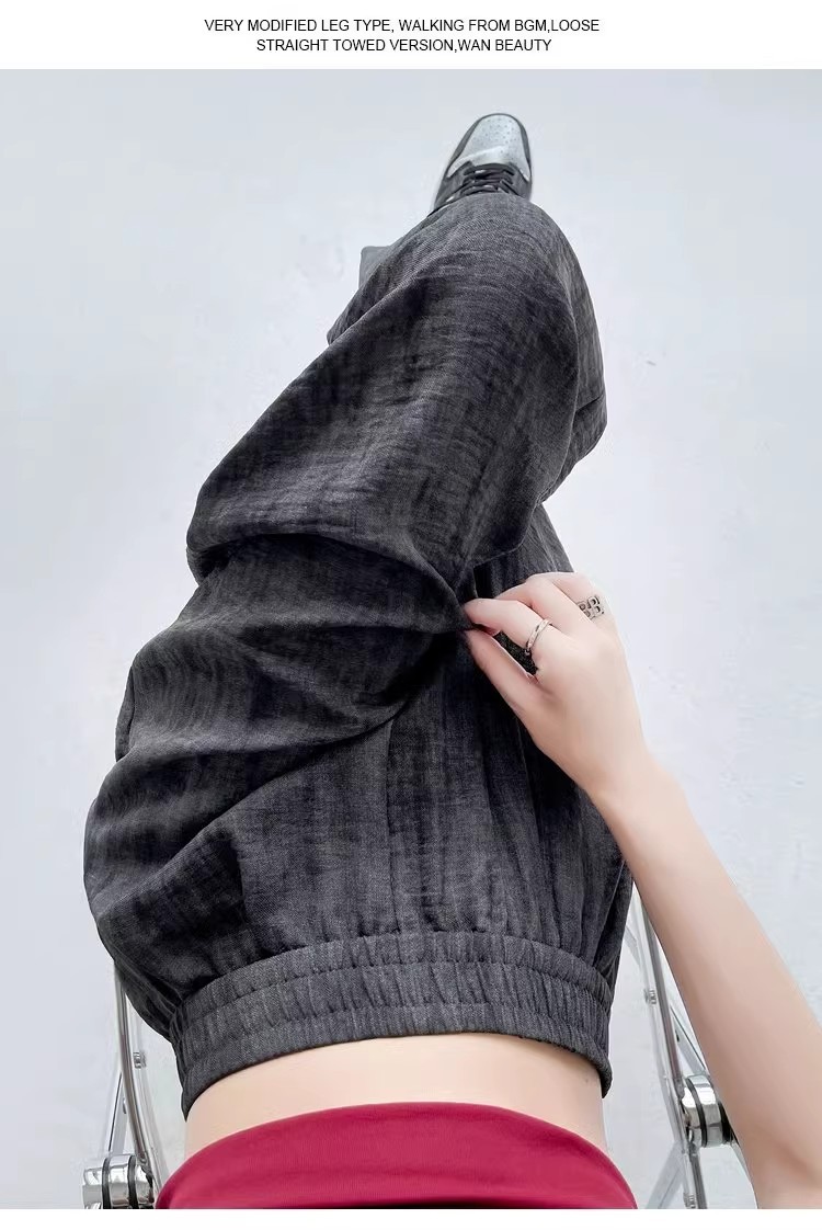 Tie-dyed ice silk cotton linen Chinese-style thin wide-leg pants for women, sun protection, summer drape, loose straight-leg high-waisted Chinese-style Yamamoto pants pic 84