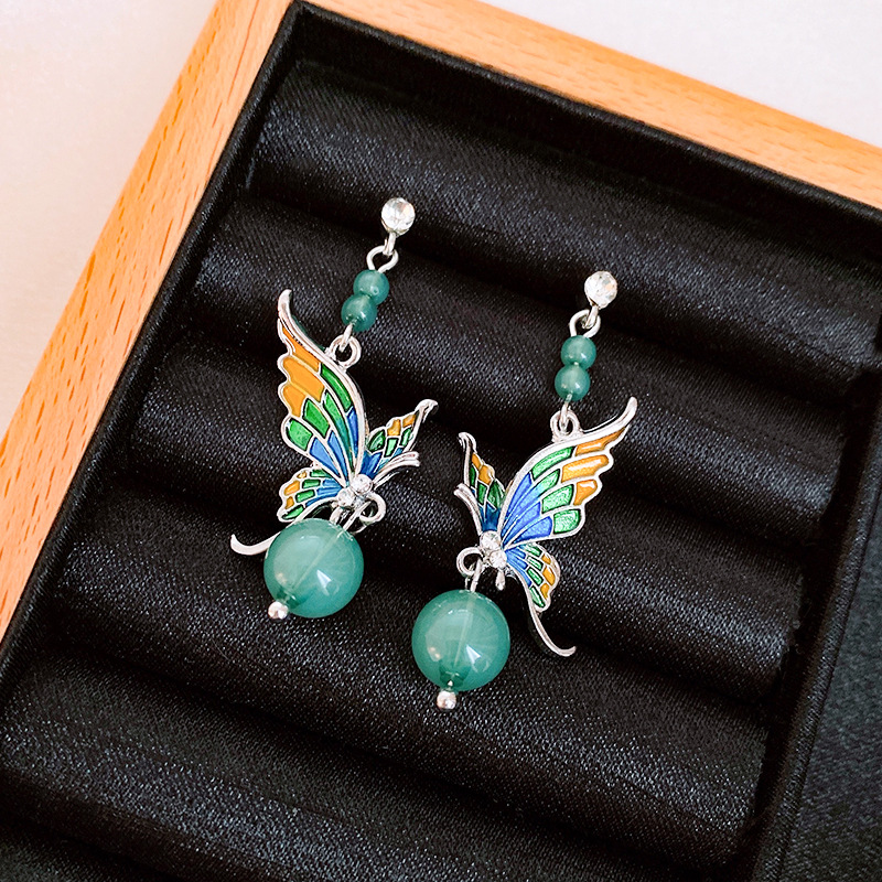 银针滴油蝴蝶树脂圆形耳钉甜美气质高级感耳环森系小清新耳饰批发详情9